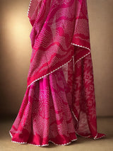 Gulzaar – Red and Pink Munga Silk Bandhani Saree