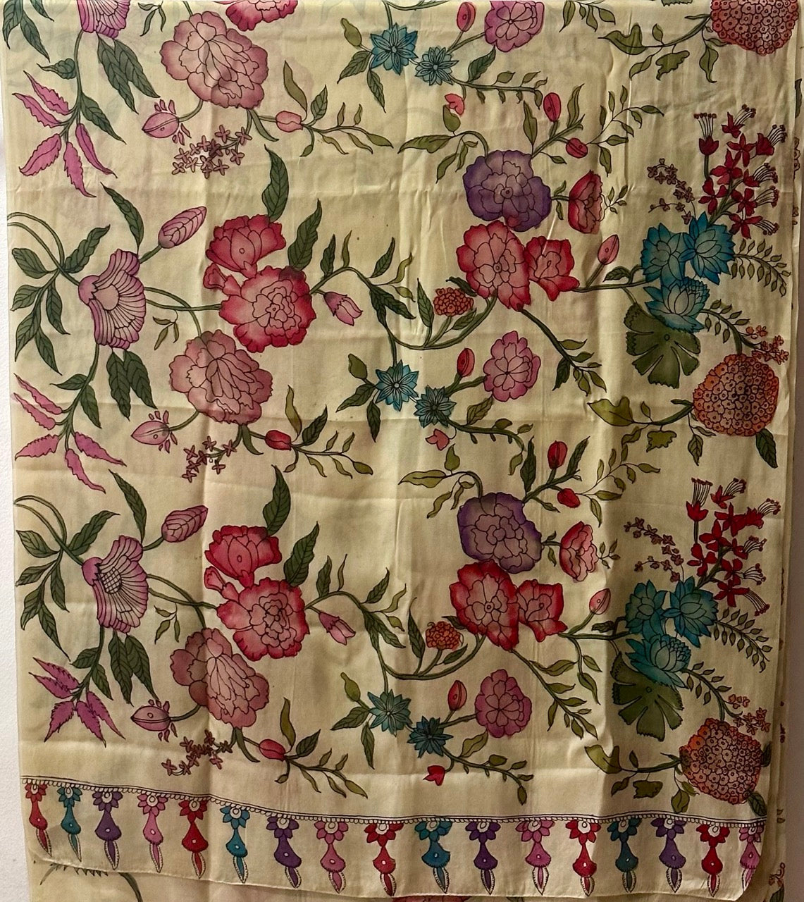 Gulzar Bagh Floral Satin Silk Kalamkari Saree