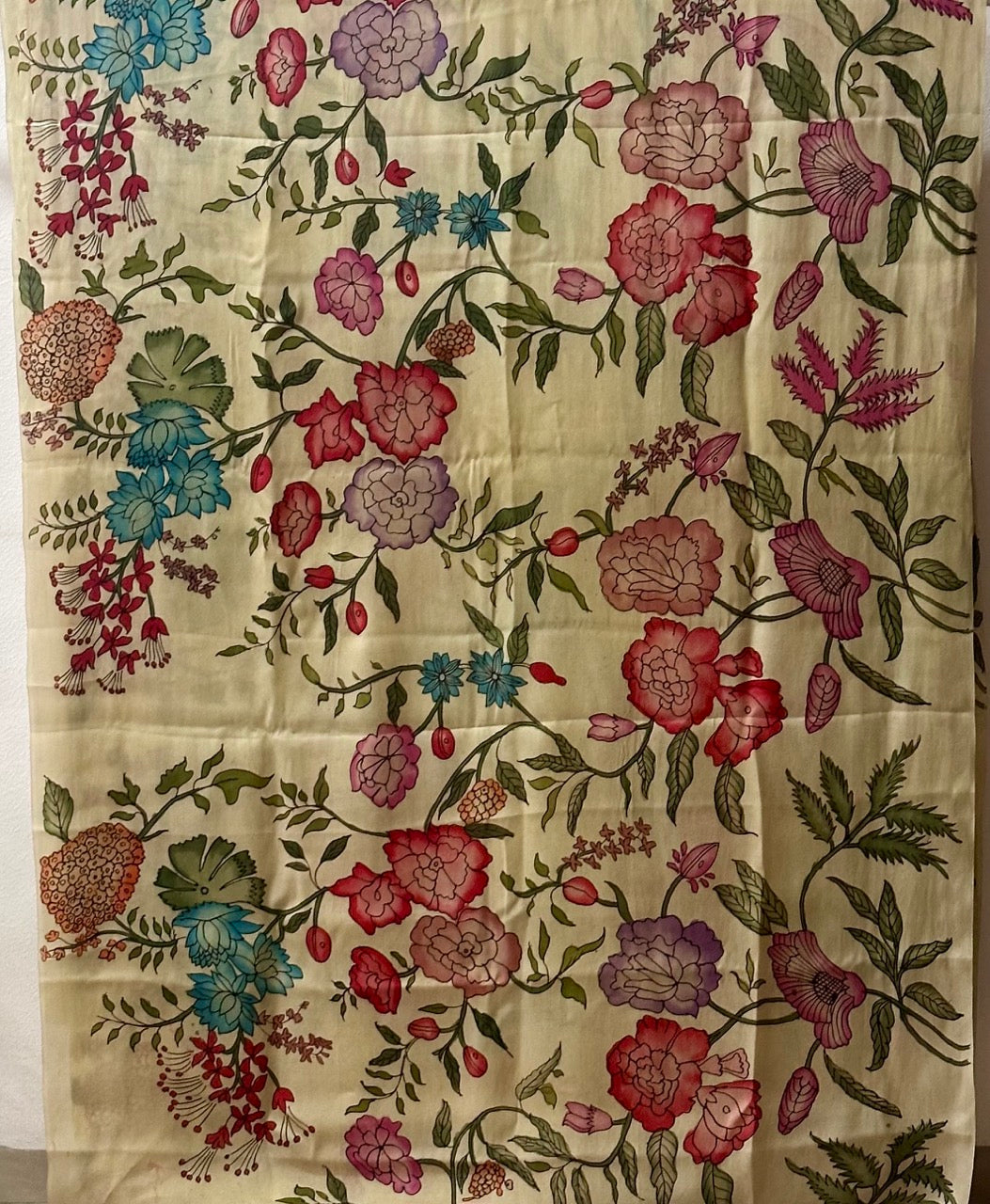 Gulzar Bagh Floral Satin Silk Kalamkari Saree
