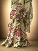 Gulzar Bagh Floral Satin Silk Kalamkari Saree
