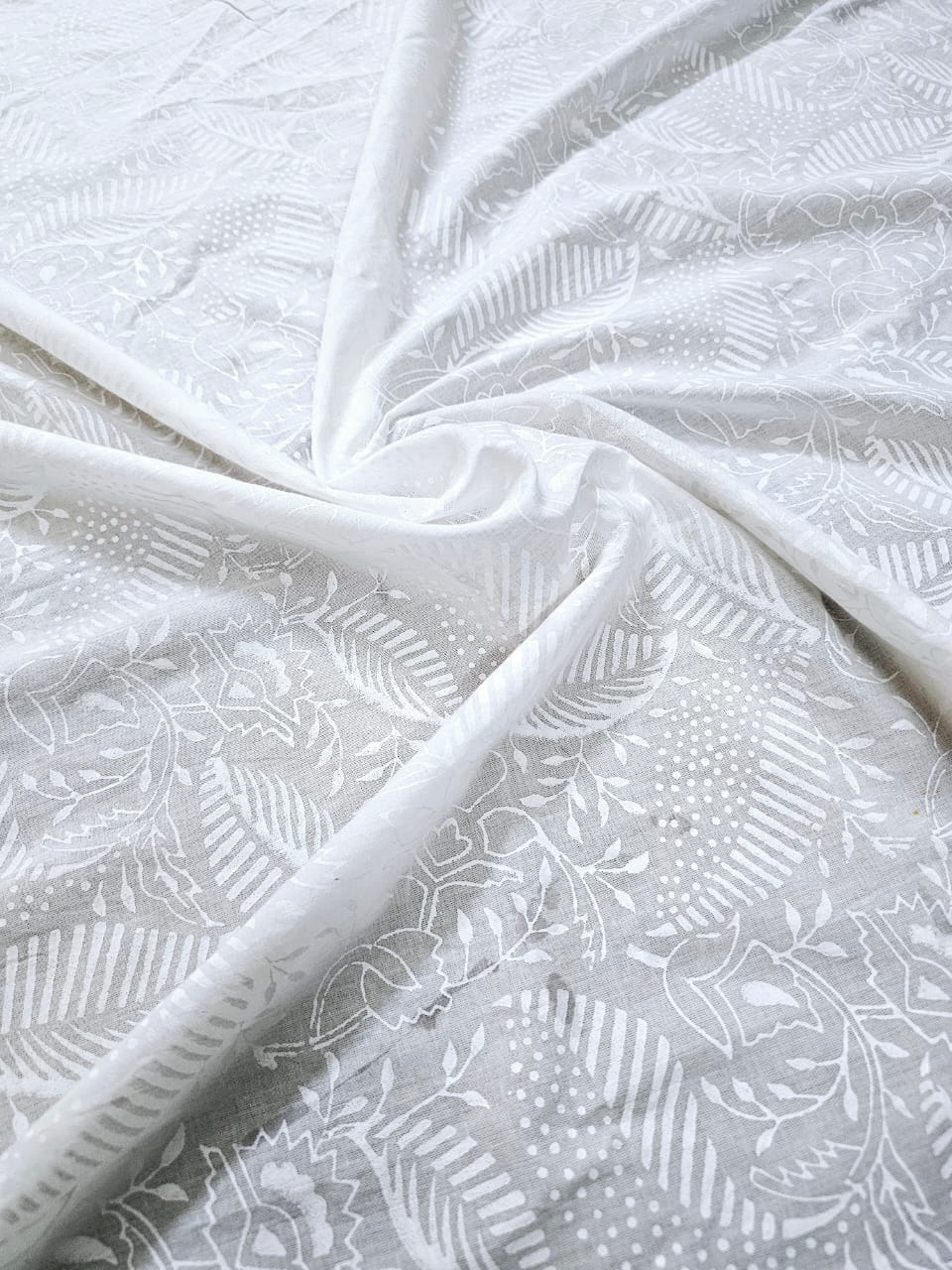 Handblock Printed White On White Cotton Fabric