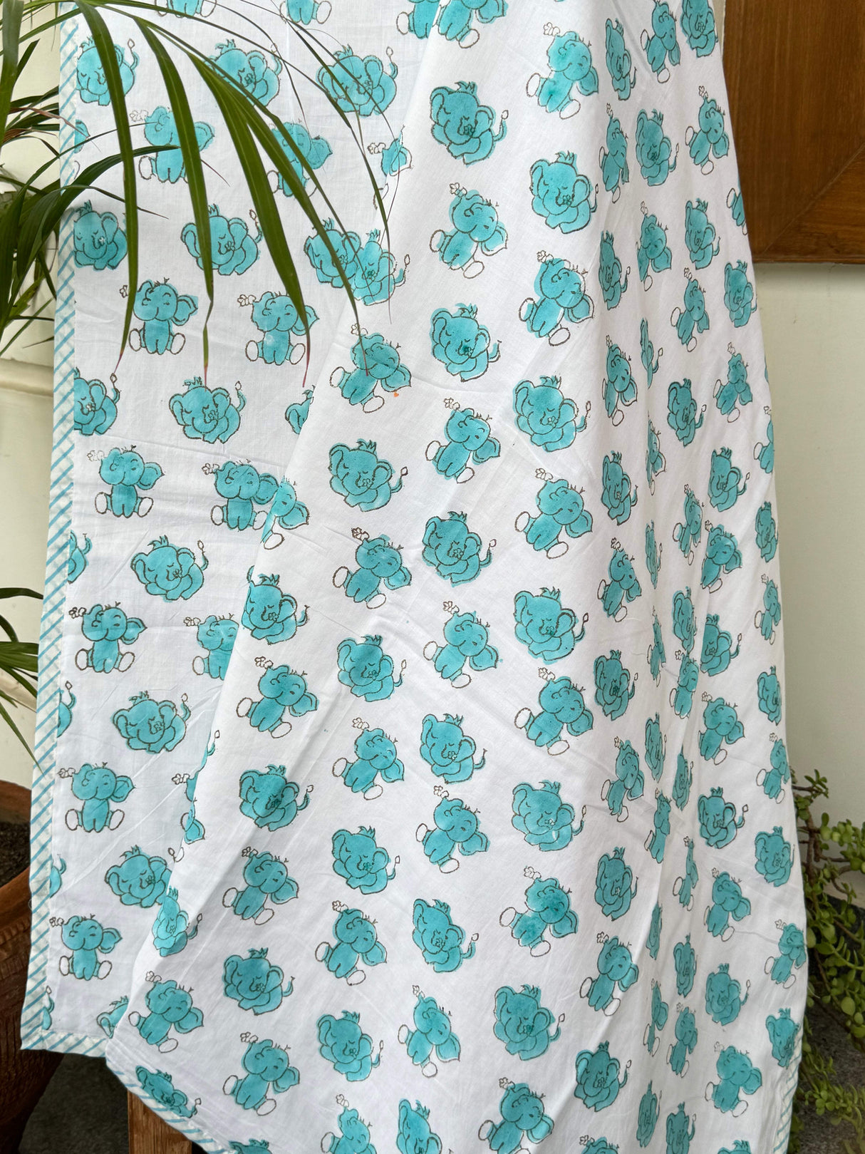 cute elephant print kids blanket flannel layer inside reversible design