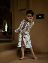 personalized kids cotton bathrobe with embroidered name and space design made with breathable waffle fabric for boutique gifting