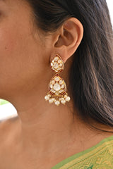 Handcrafted Red Meenakari Earrings with Moissanite Polki