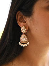 Handcrafted Red Meenakari Earrings with Moissanite Polki