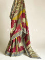Shop handpainted Chettinad cotton Kalamkari saree featuring traditional Nandi and botanical artwork. Breathable, handloom luxury online at Kapaas Katha.