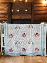 soft mulmul quilt for babies made in Jaipur India with teddy bears playing ball great for Indian resellers in Dubai and Malaysia