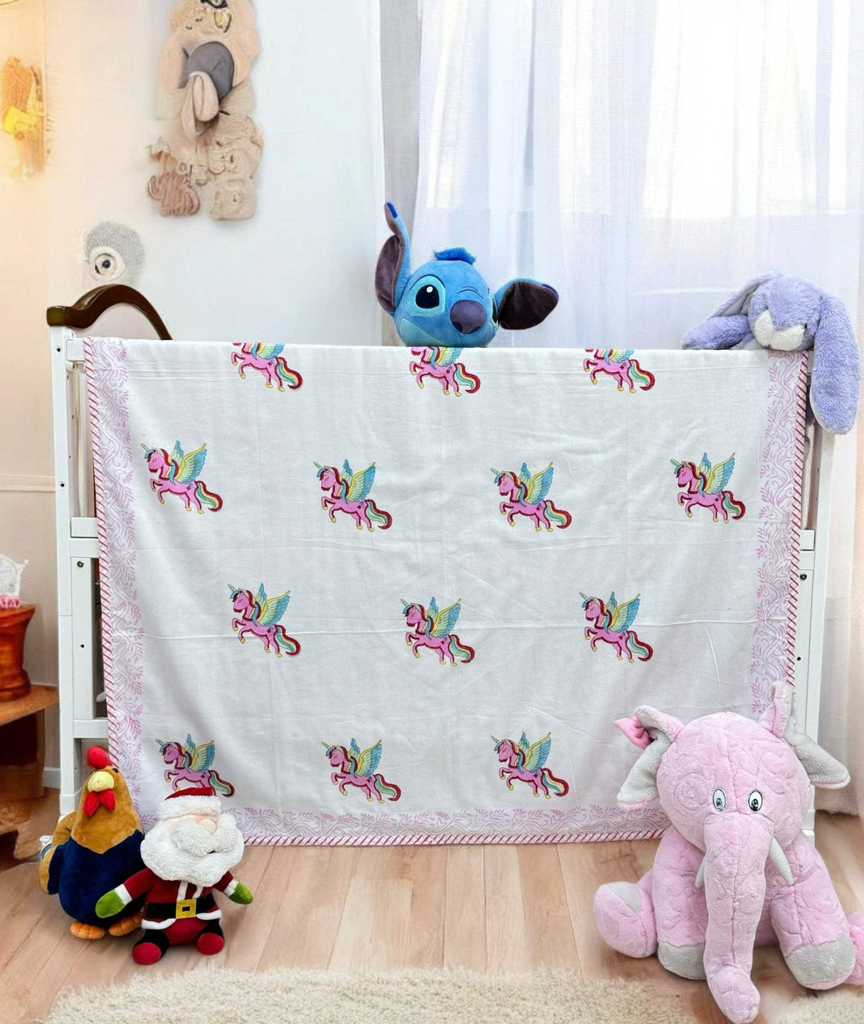 pure cotton mulmul baby blanket unicorn theme flannel lined reversible