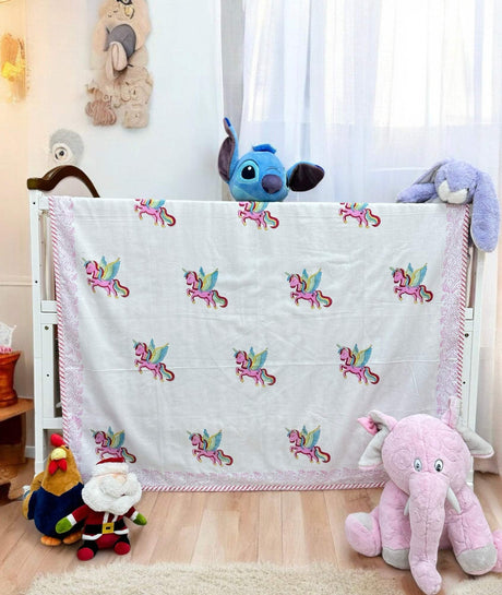 pure cotton mulmul baby blanket unicorn theme flannel lined reversible