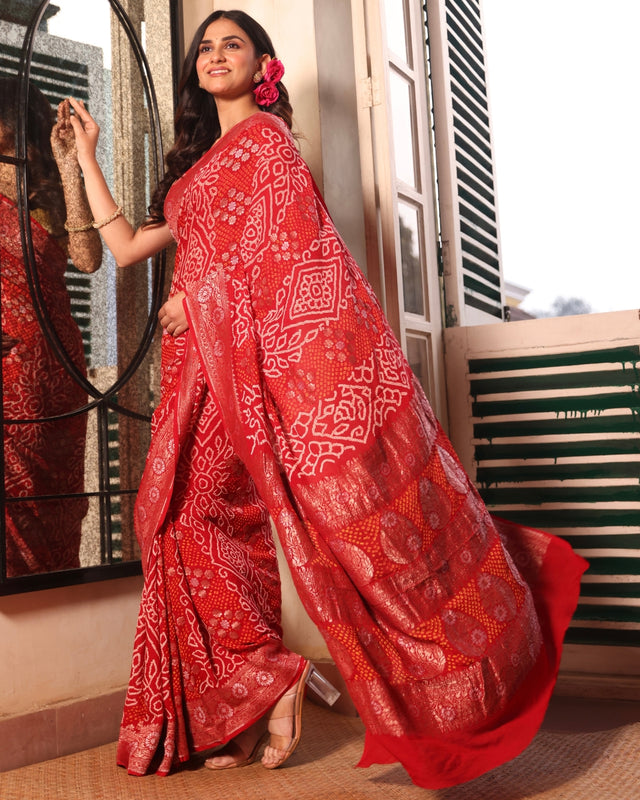 handloom-bandhani-georgette-saree-with-traditional-tie-dye