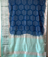 Blue and Sea Green Handloom Mangalagiri Cotton Silk Bandhani Saree