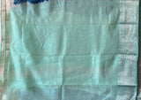 Blue and Sea Green Handloom Mangalagiri Cotton Silk Bandhani Saree