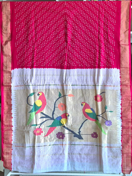 handloom-cotton-paithani-bandhani-saree-in-cherry-red-colour