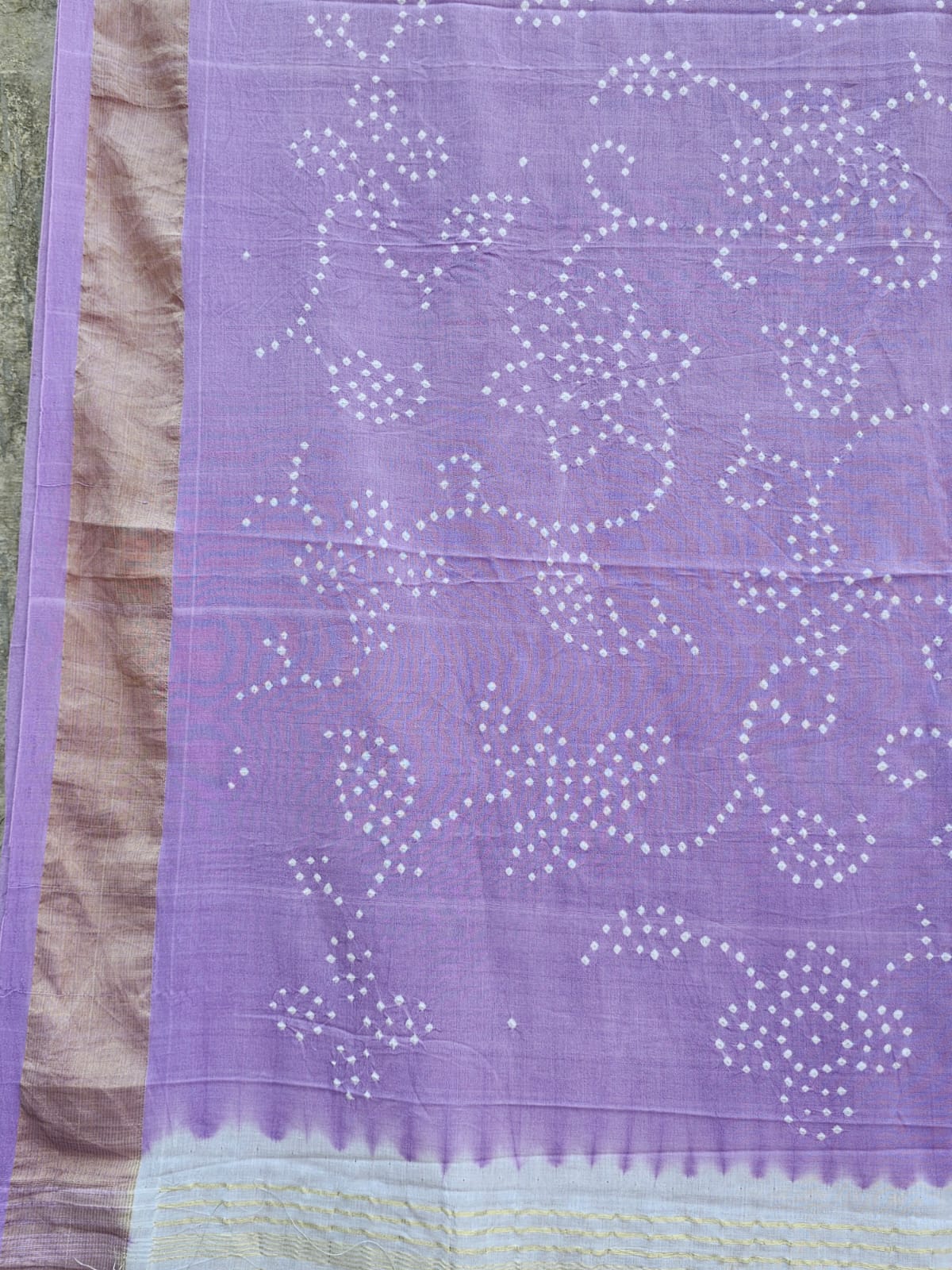 Handloom Cotton Paithani Bandhani Saree in Light Lavender Colour