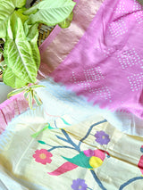 Handloom Cotton Paithani Bandhani Saree in Lovely Light Pink Colour