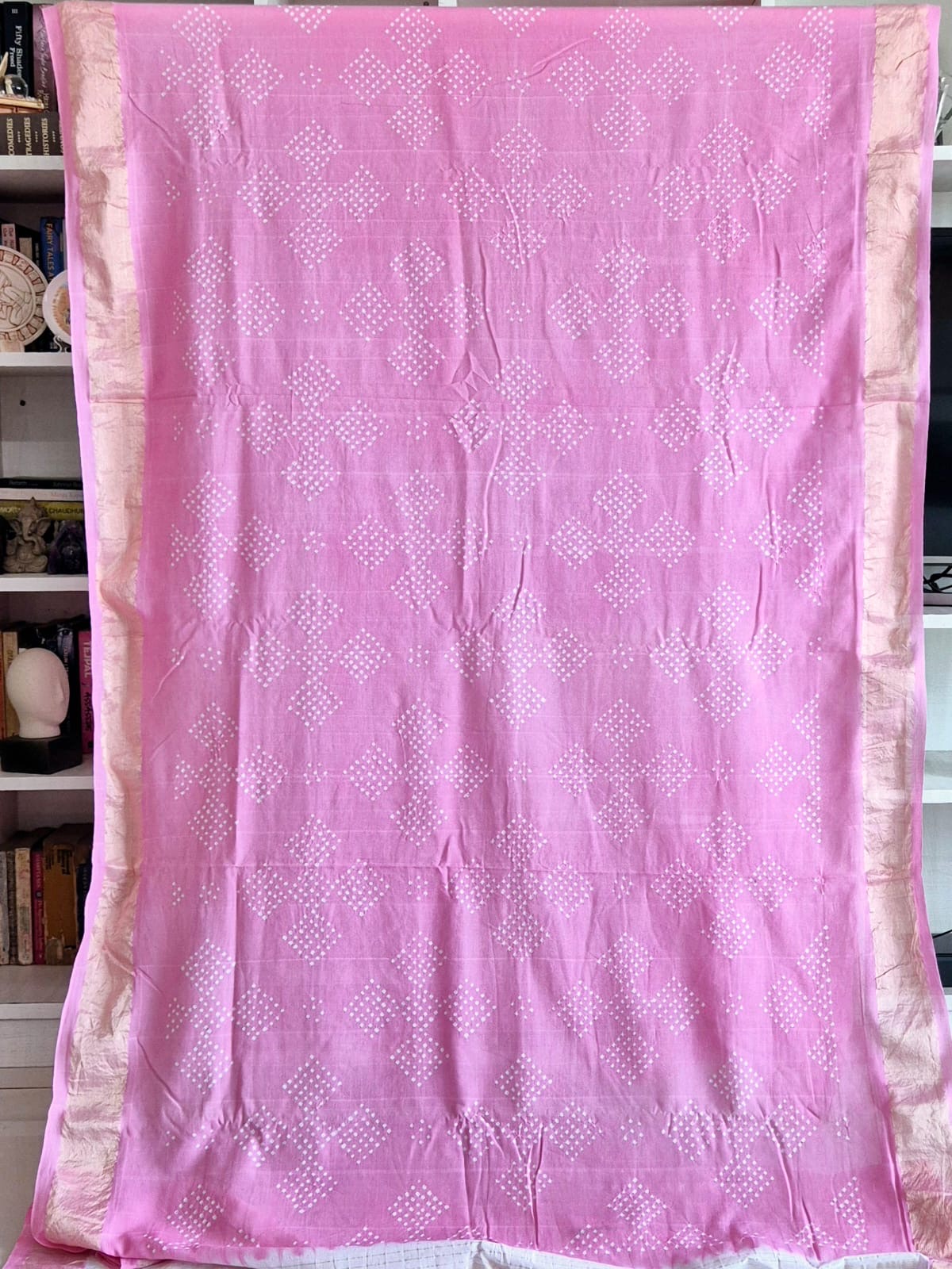 Handloom Cotton Paithani Bandhani Saree in Lovely Light Pink Colour