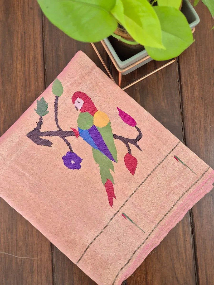 Handloom Cotton Paithani Bandhani Saree in Lovely Light Pink Colour