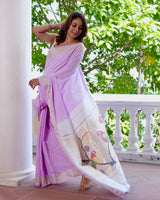 handloom-cotton-paithani-bandhani-saree-in-subtle-lavender-colour