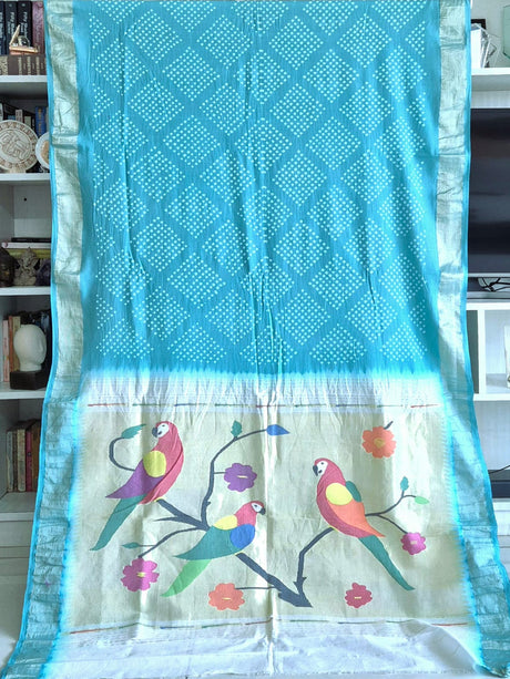 handloom-cotton-paithani-bandhani-saree-in-turquoise-blue-colour