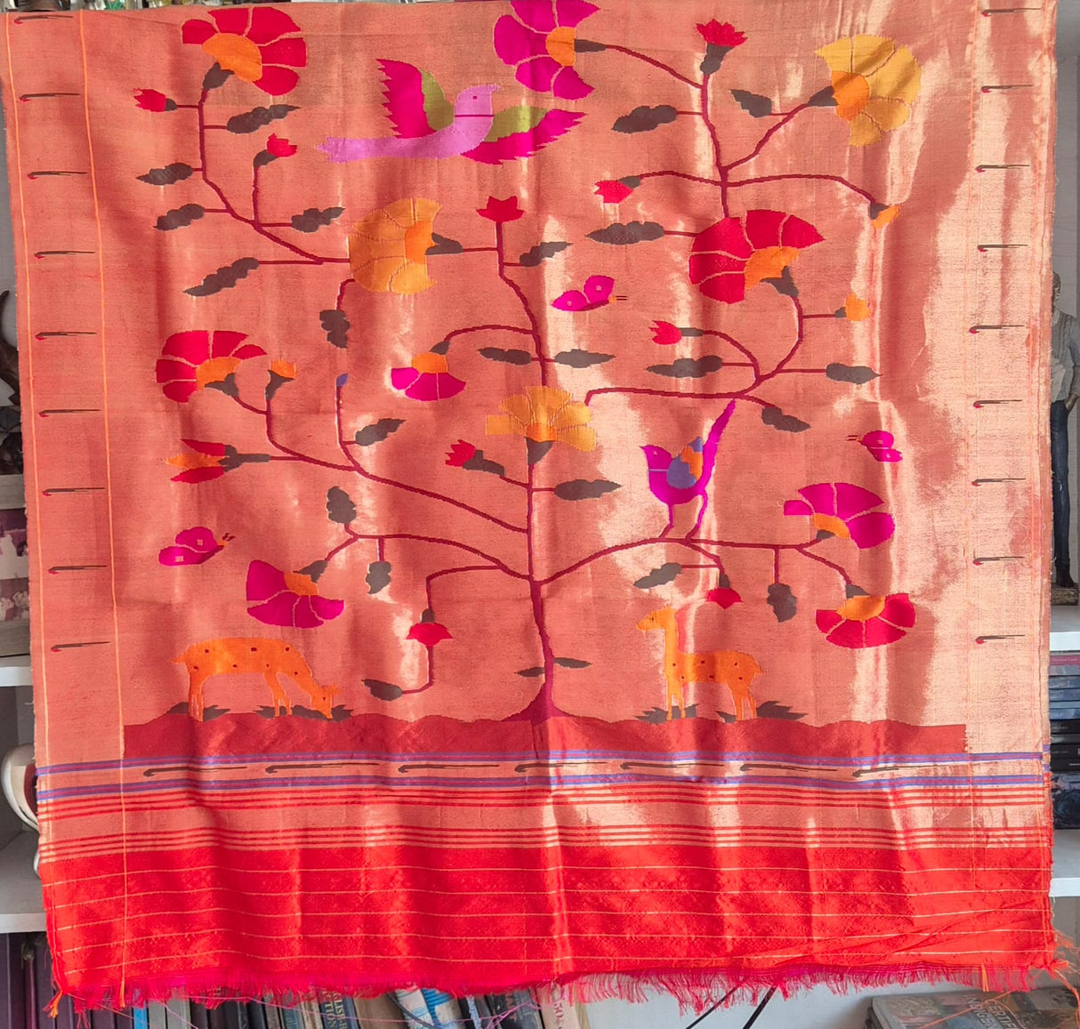 Handloom Golden and Orange Tissue Silk Paithani Dupatta