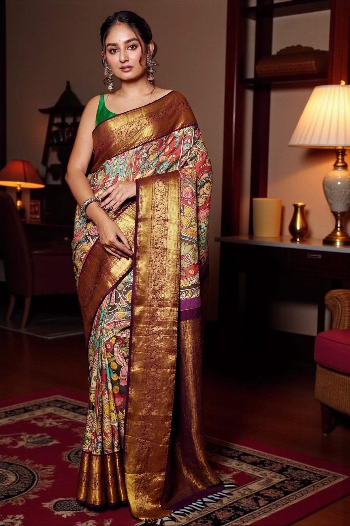 handloom-kalamkari-kanjivaram-silk-saree-with-epic-narrative