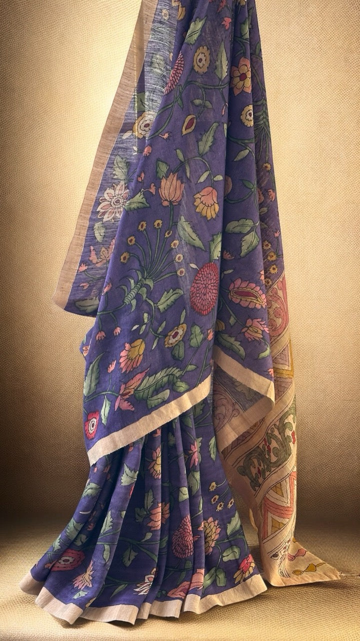 Handloom Matka Silk Floral Kalamkari Saree