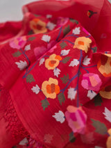 Handloom Red Muslin Silk Jamdani Dupatta