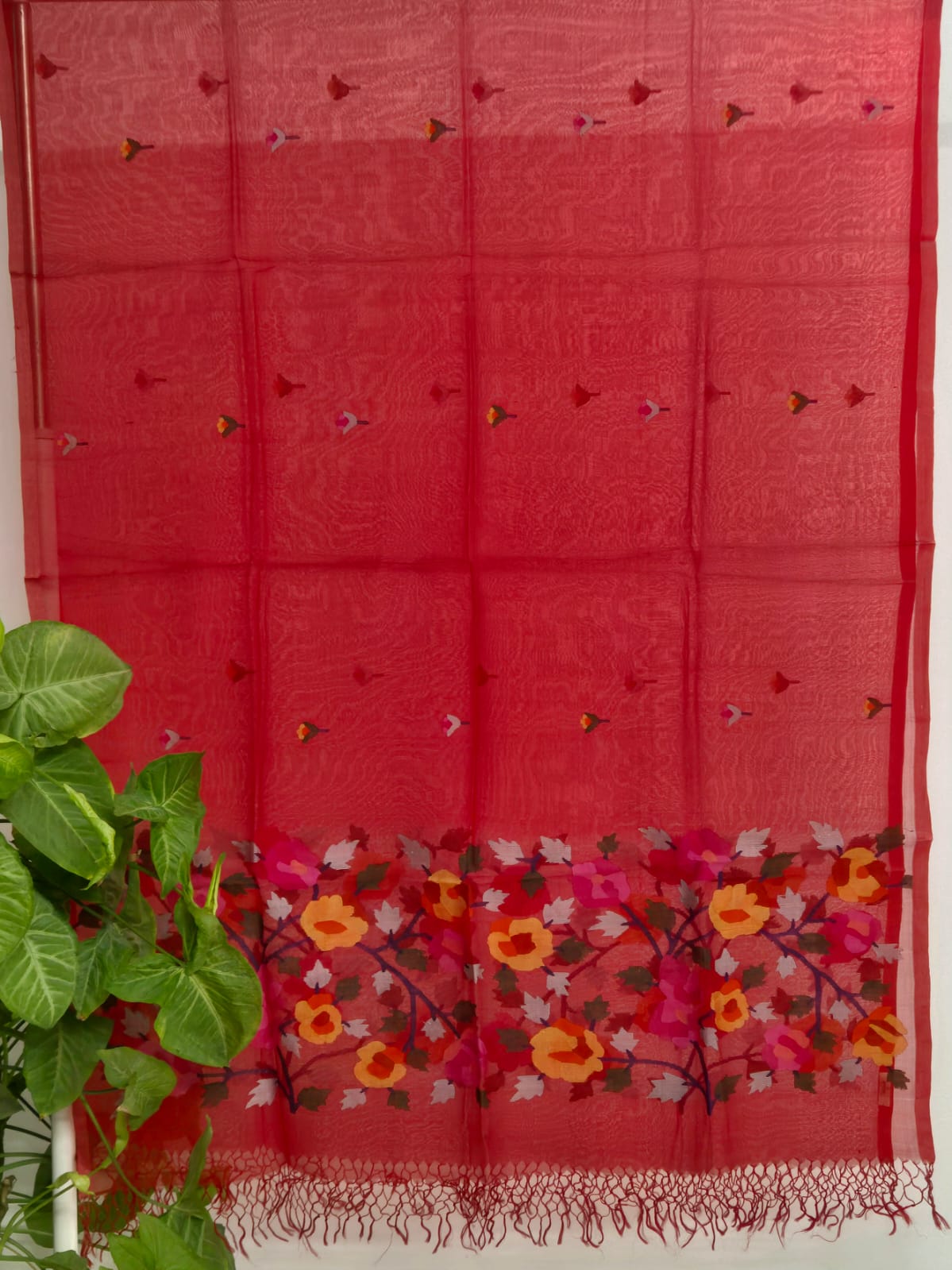 Handloom Red Muslin Silk Jamdani Dupatta