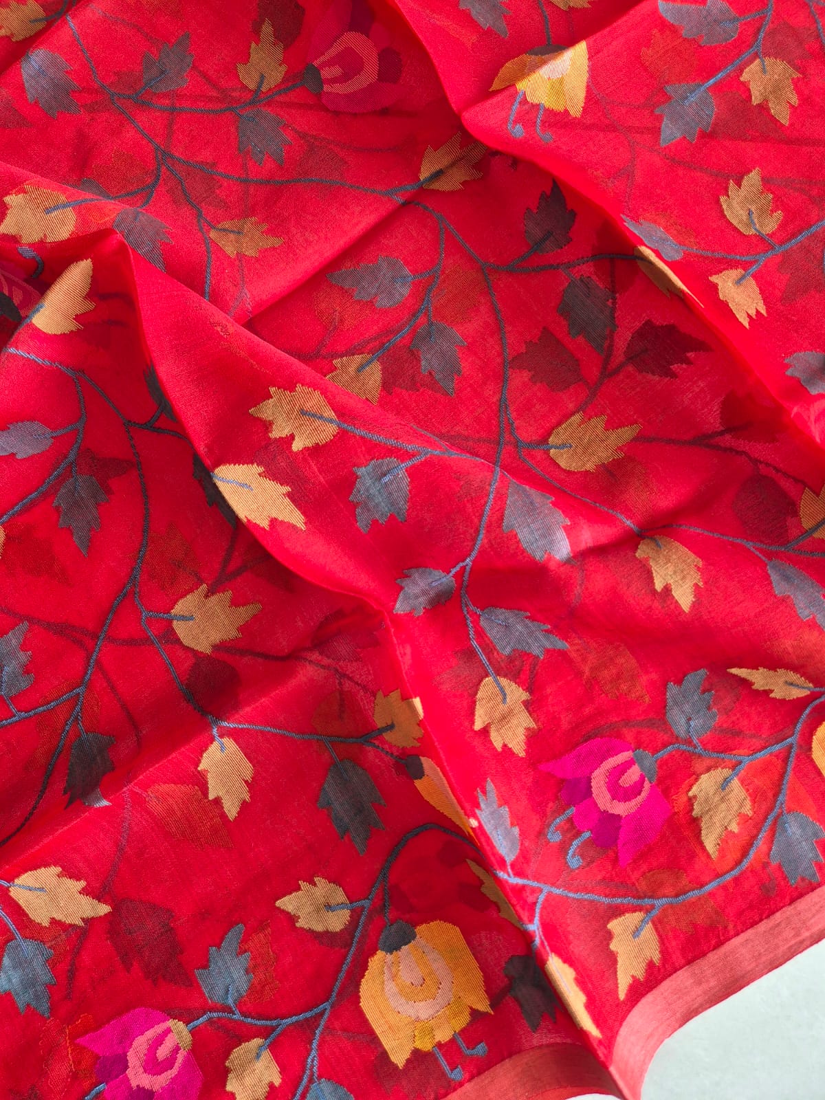 Handloom Red Muslin Silk Jamdani Dupatta