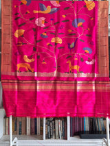 Handloom Pink and Golden Silk Paithani Dupatta with Muniya Border