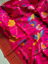 Handloom Pink and Golden Silk Paithani Dupatta with Muniya Border