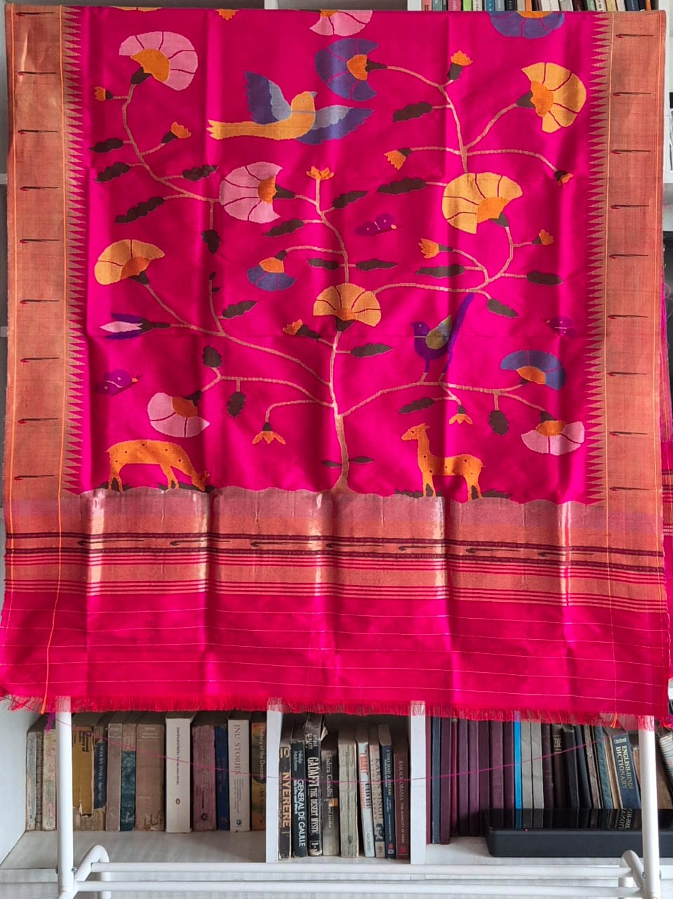 Handloom Pink and Golden Silk Paithani Dupatta with Muniya Border