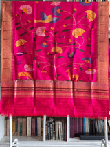 Handloom Pink and Golden Silk Paithani Dupatta with Muniya Border
