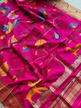 Handloom Pink and Golden Silk Paithani Dupatta with Muniya Border