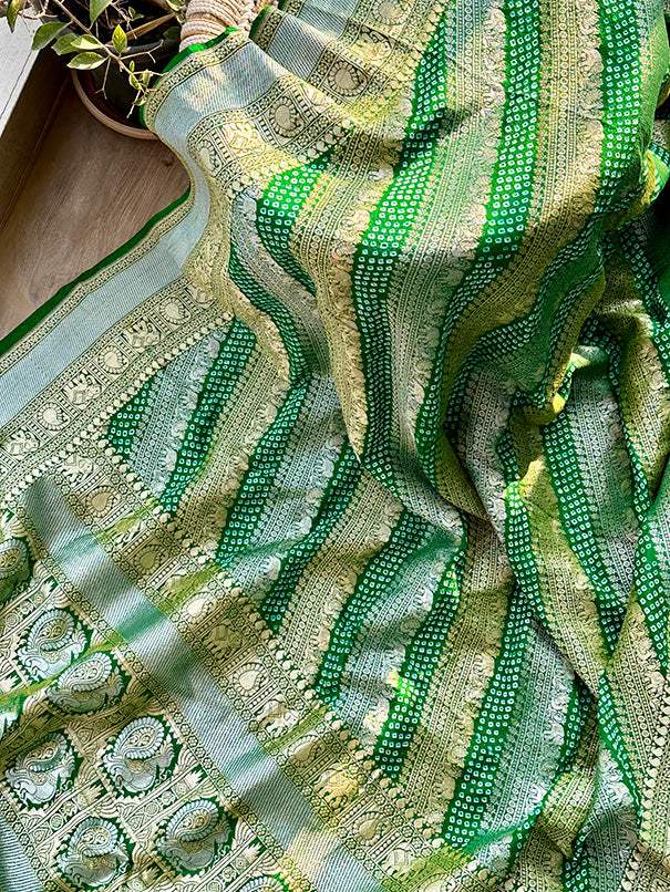 handloom-pure-banarasi-soft-silk-sona-roopa-bandhani-saree-in-green-colour