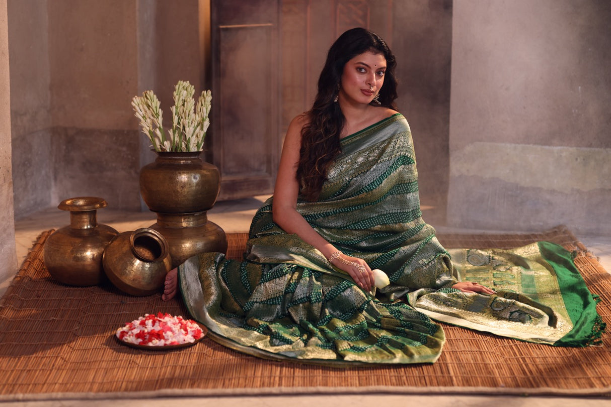 handloom-pure-banarasi-soft-silk-sona-roopa-bandhani-saree-in-green-colour