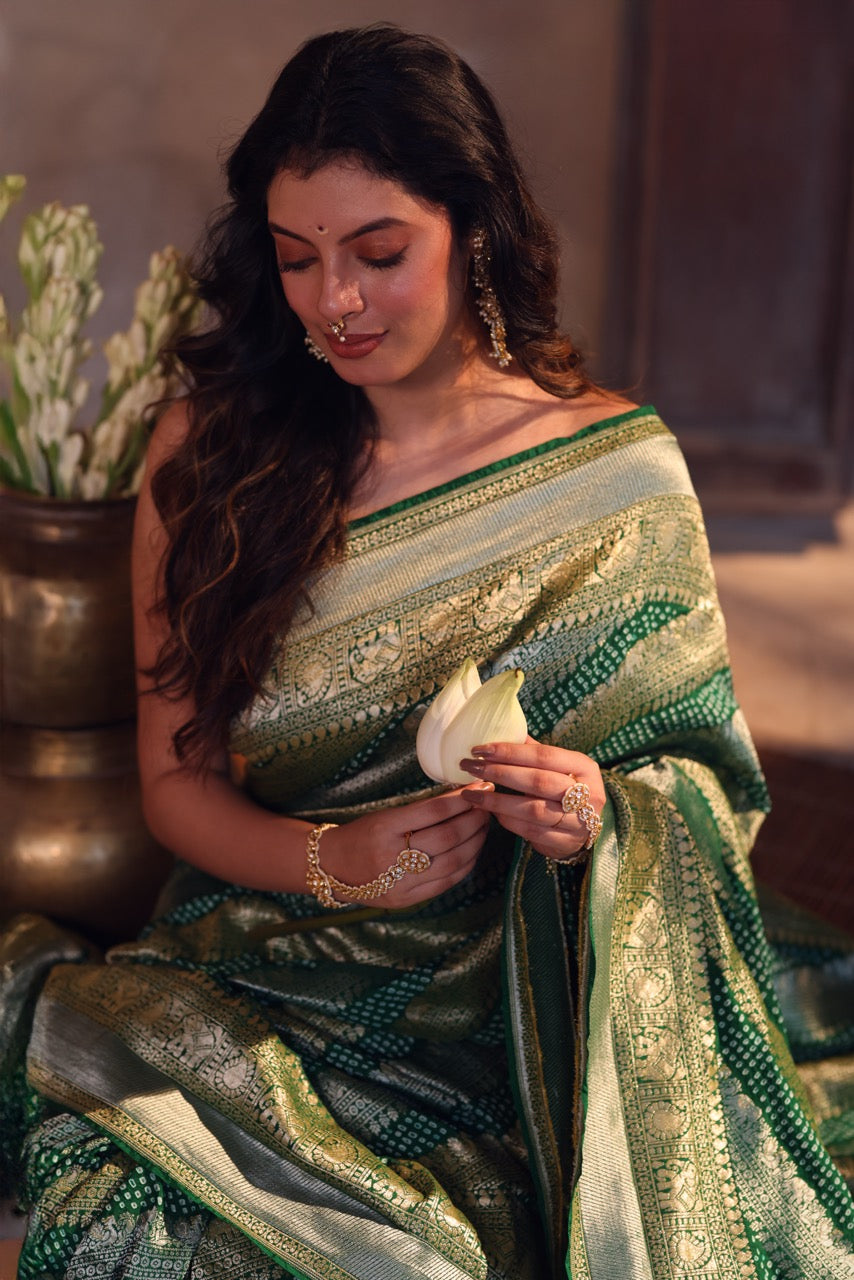 handloom-pure-banarasi-soft-silk-sona-roopa-bandhani-saree-in-green-colour