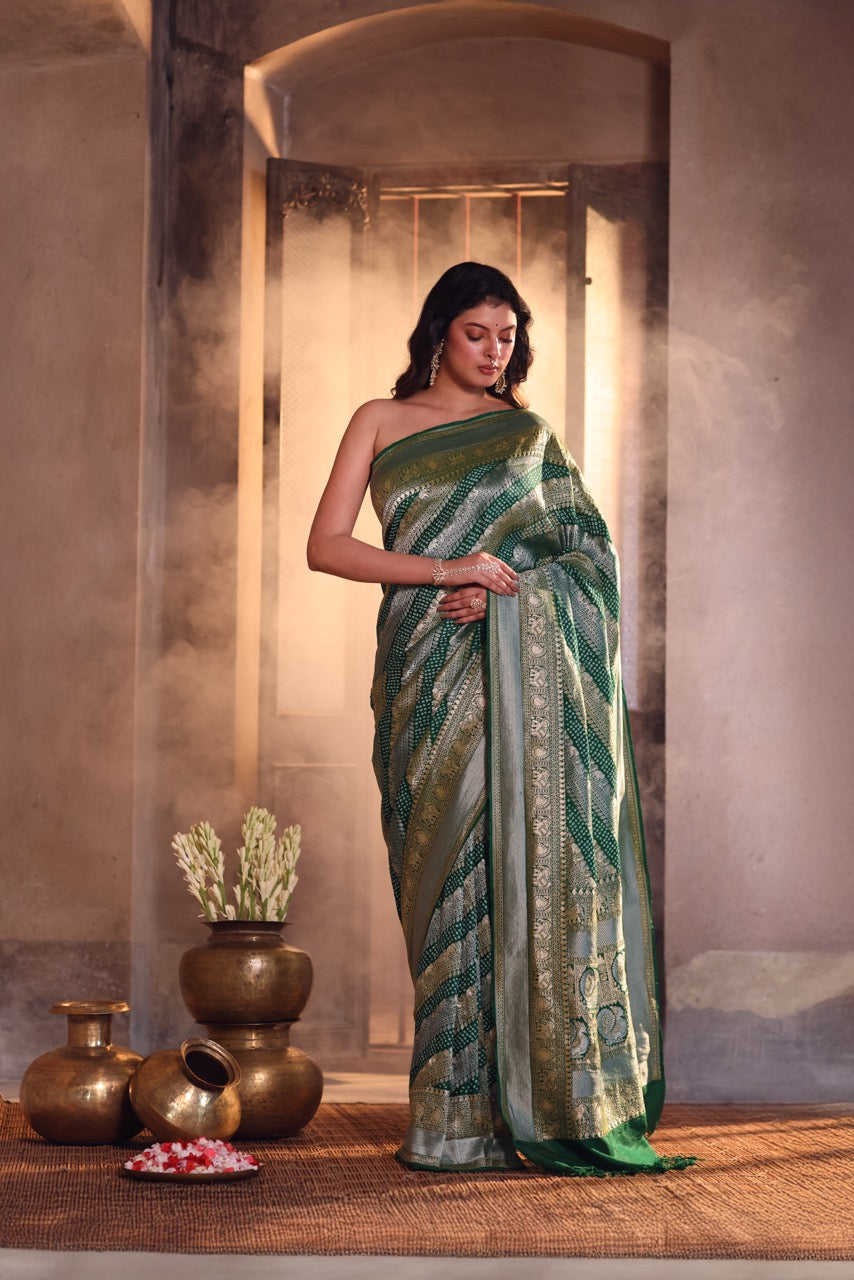 handloom-pure-banarasi-soft-silk-sona-roopa-bandhani-saree-in-green-colour