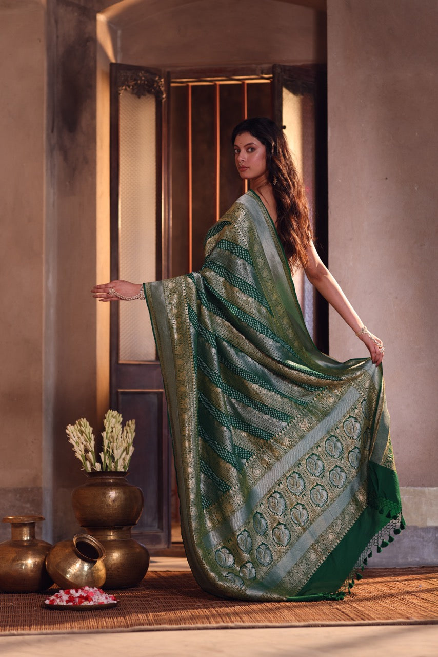 handloom-pure-banarasi-soft-silk-sona-roopa-bandhani-saree-in-green-colour