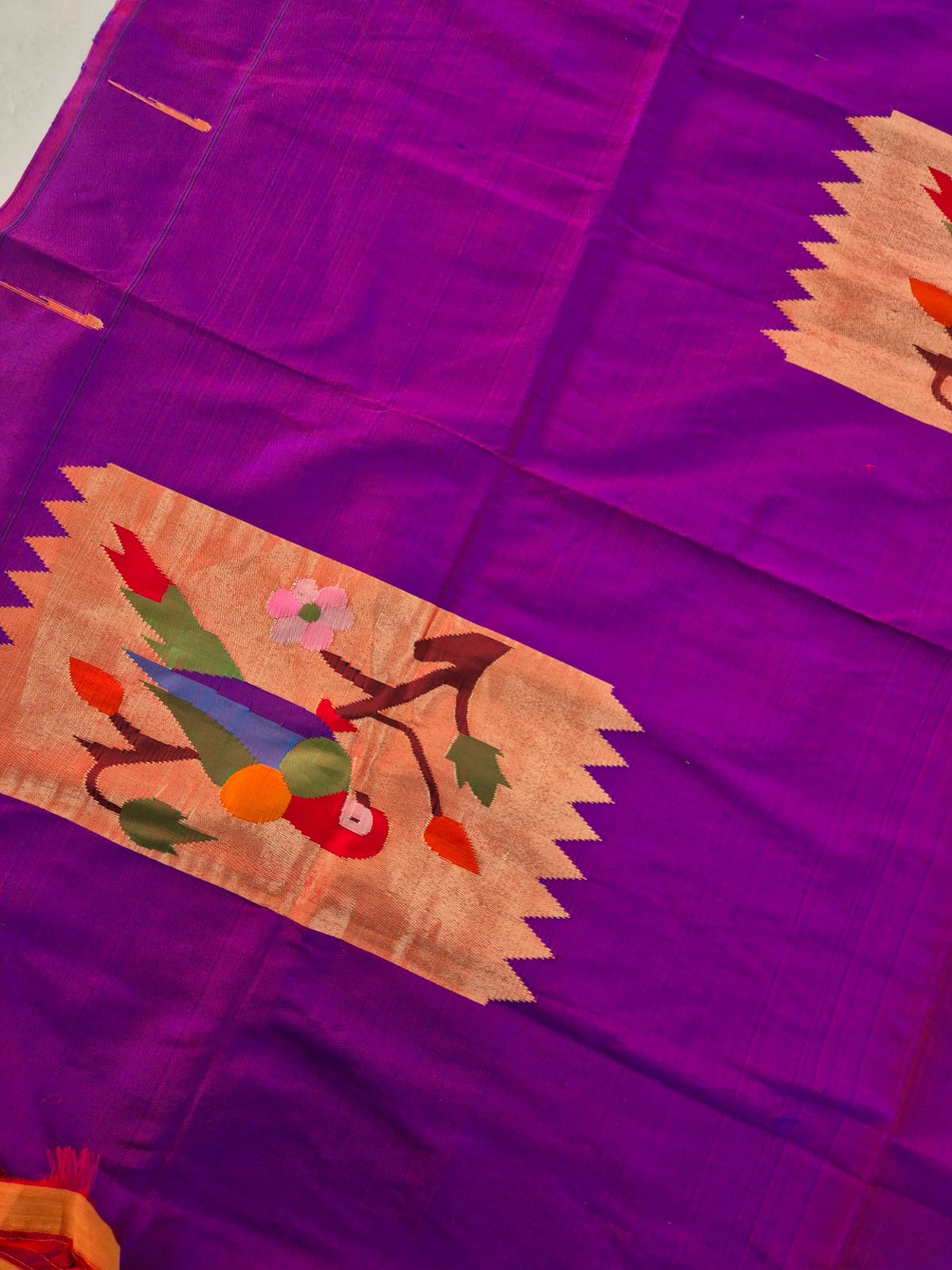 Purple and Golden Handloom Silk Paithani Blouse Piece