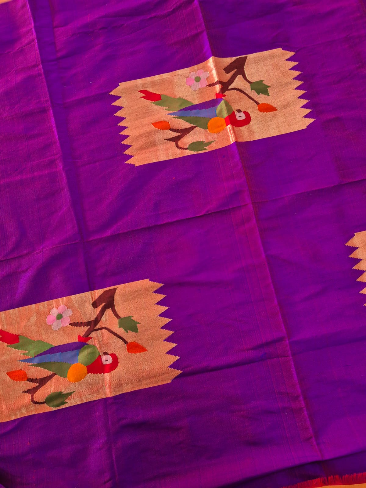 Purple and Golden Handloom Silk Paithani Blouse Piece