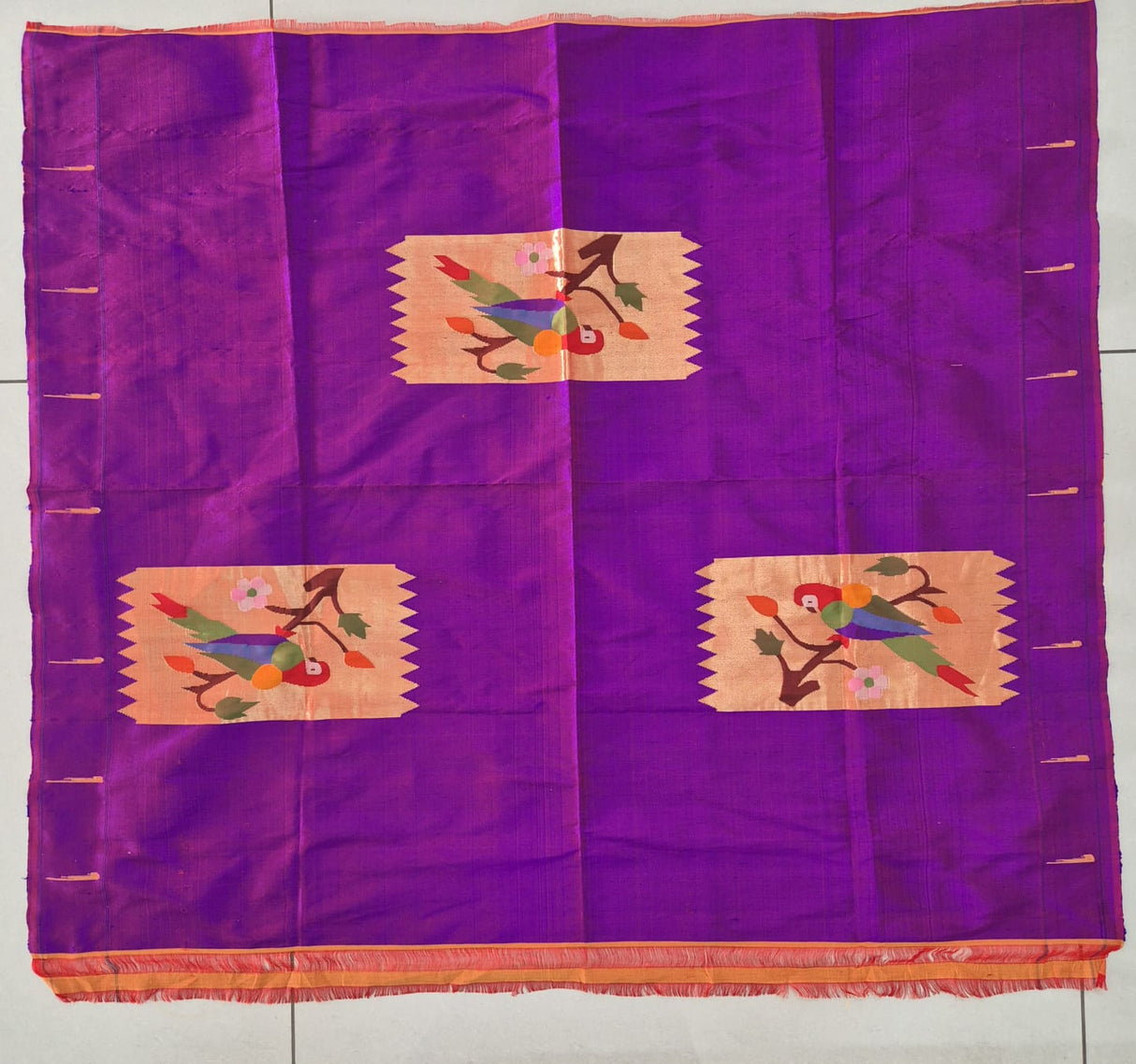 Purple and Golden Handloom Silk Paithani Blouse Piece