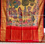 Kalamkari Kanjivaram Silk Dupatta - Lord Krishna Motif | Kapaas Katha