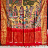 Kalamkari Kanjivaram Silk Dupatta - Lord Krishna Motif | Kapaas Katha