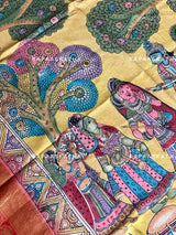Kalamkari Kanjivaram Silk Dupatta - Lord Krishna Motif | Kapaas Katha