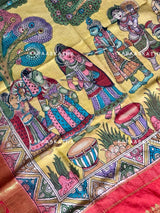 Kalamkari Kanjivaram Silk Dupatta - Lord Krishna Motif | Kapaas Katha