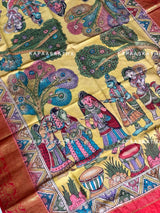 Kalamkari Kanjivaram Silk Dupatta - Lord Krishna Motif | Kapaas Katha