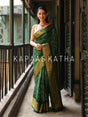 kanjivaram Silk Bandhani Saree, Pure Silk Green Bandhani Saree, Gold Zari Paisley Bandhej Saree, Kapaas Katha Designer Sarees, Hand-Tied Bandhani Silk Sarees Online