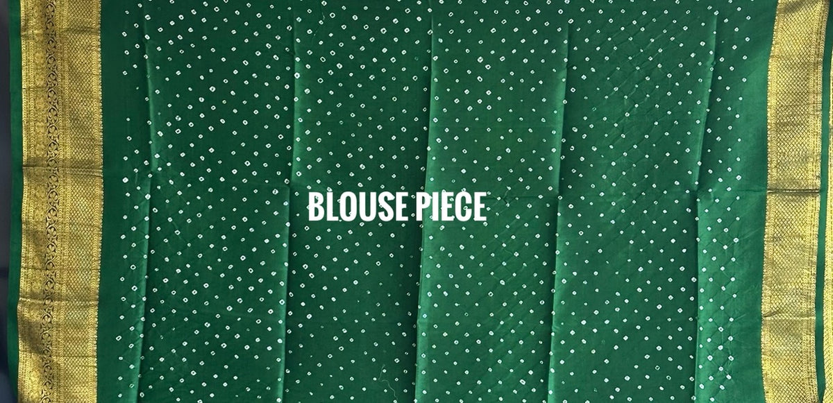 kanjivaram Silk Bandhani Saree, Pure Silk Green Bandhani Saree, Gold Zari Paisley Bandhej Saree, Kapaas Katha Designer Sarees, Hand-Tied Bandhani Silk Sarees Online