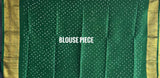 kanjivaram Silk Bandhani Saree, Pure Silk Green Bandhani Saree, Gold Zari Paisley Bandhej Saree, Kapaas Katha Designer Sarees, Hand-Tied Bandhani Silk Sarees Online